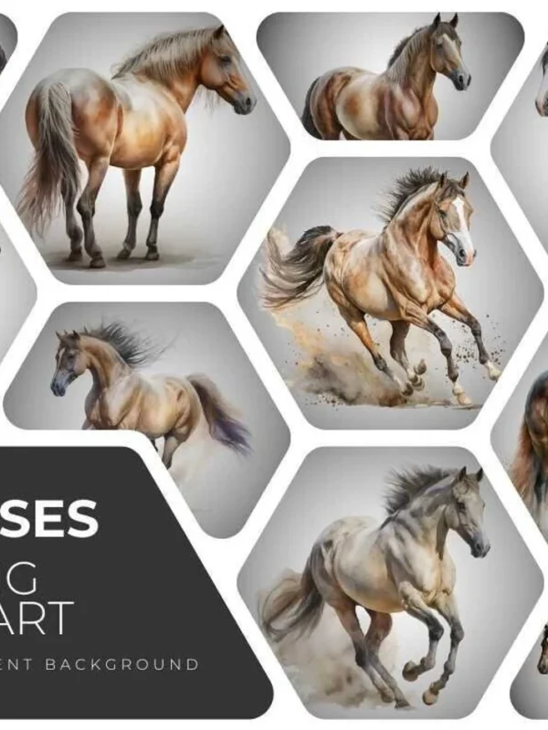 Horses Clipart Bundle, Watercolor Horse Clipart, Digital Art, Clipart for commercial use, Transparent PNGs,  Paper crafts, Scrapbook.