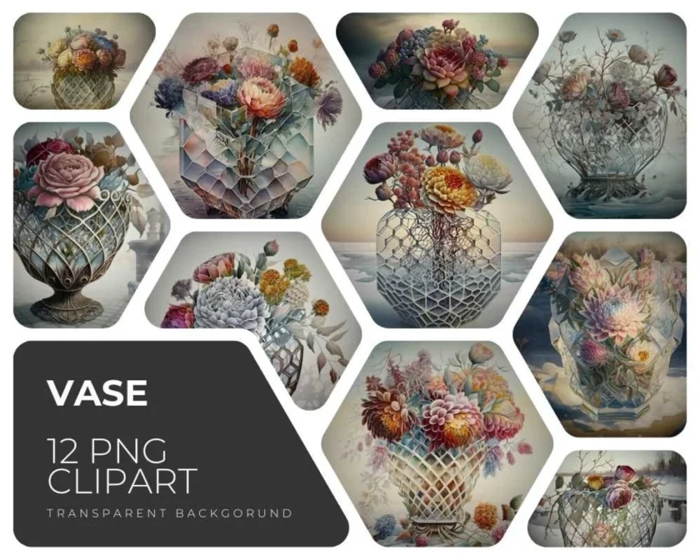 Vase of Flowers, 12 High Quality PNGs, Transparent Background, Wedding Cards, Digital Paper Craft, Printable, Card Making, Bridal Shower.
