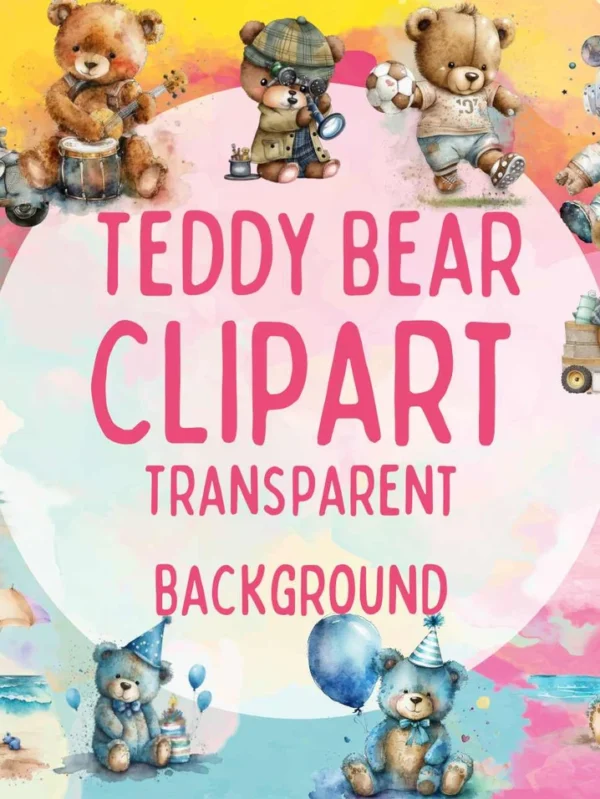 Career Teddy Bear and Birthday Watercolor Clipart, 29 PNG Bundle, Cosplay Teddy Bear Clipart, Baby Shower, Birthday Cards, Printable Art