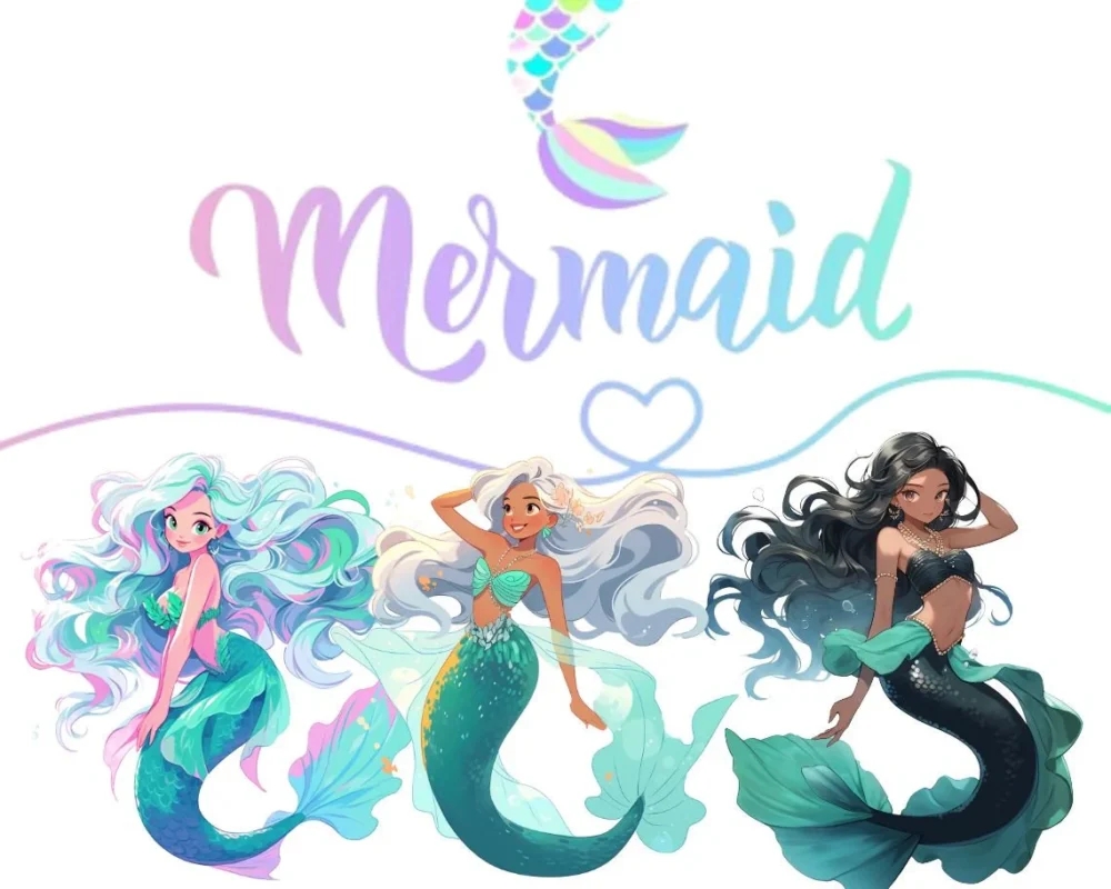 Mermaid clipart, Cute Mermaid Clip art, Turquoise mermaid watercolor png, instant download, African American Mermaid Watercolor Clipart.