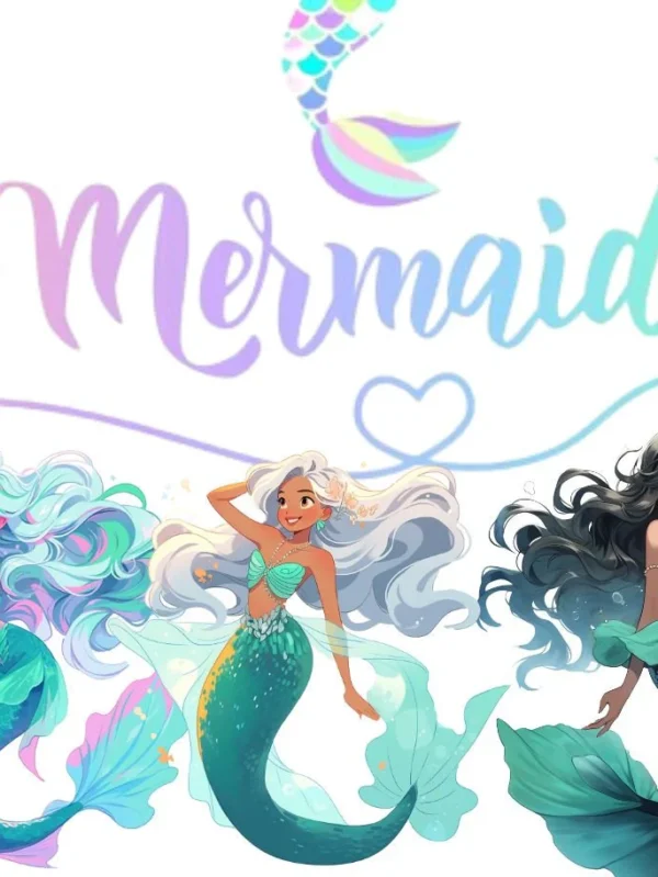 Mermaid clipart, Cute Mermaid Clip art, Turquoise mermaid watercolor png, instant download, African American Mermaid Watercolor Clipart.