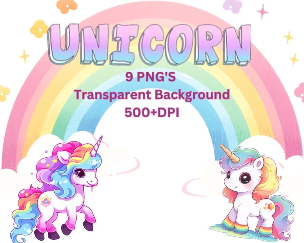 Kawaii Chibi Unicorn Clip art 9 PNGs, Unicorn png, Rainbow Unicorn Clipart, Unicorn birthday bundle, Cute Unicorn Clipart,Happy Birthday PNG