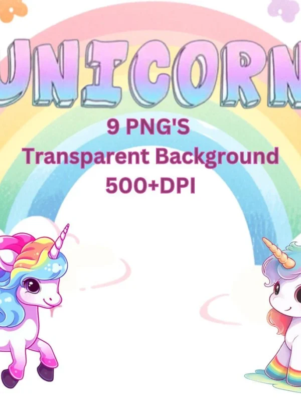 Kawaii Chibi Unicorn Clip art 9 PNGs, Unicorn png, Rainbow Unicorn Clipart, Unicorn birthday bundle, Cute Unicorn Clipart,Happy Birthday PNG