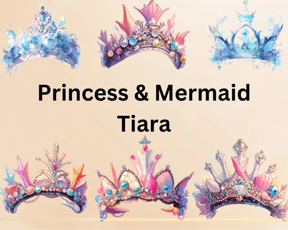 Mermaid Crown and Princess crown Clipart, Mermaid tiara, ocean Themed Mermaid Crown Clipart, Blue mermaid crown PNG, Pink mermaid crown PNG.