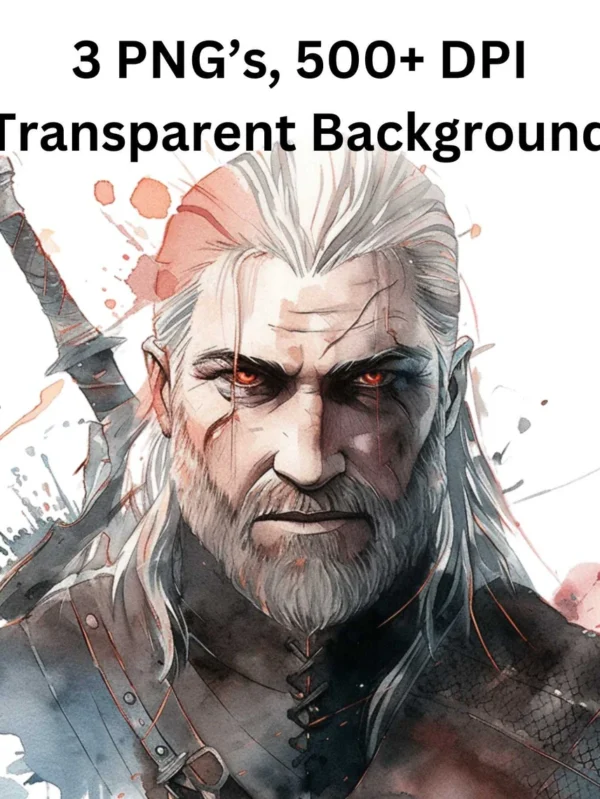Witcher Geralt Poster, Geralt of Rivia Clipart, Geralt Clip art, Witcher Watercolor PNG, Instant Download, Witcher png, Sublimation Art