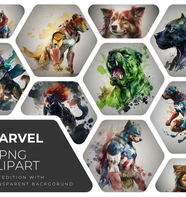Avengers Dog Edition Clipart, Superhero Clipart, Spiderman Clipart, Birthday Cards, Wall Art, Captain America, Iron Man, Hulk, Digital Art.
