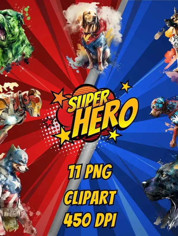 Avengers Dog Edition Clipart, Superhero Clipart, Spiderman Clipart, Birthday Cards, Wall Art, Avengers Poster and Shirts, Hulk, Digital Art.