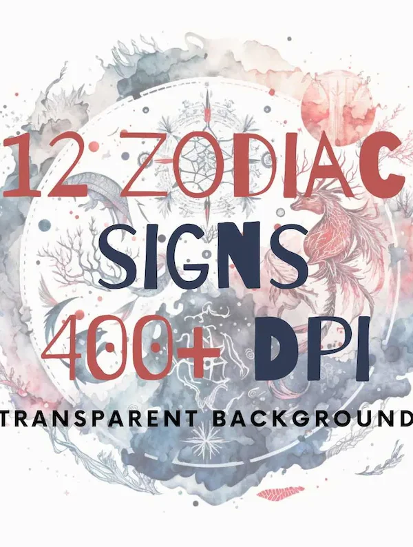 12 Zodiac Signs PNG Clipart Bundle, Horoscope Design, Star Design Sign, Birth Chart Symbols, Watercolor Zodiac, Leo, Aries, Aquarius, Cancer