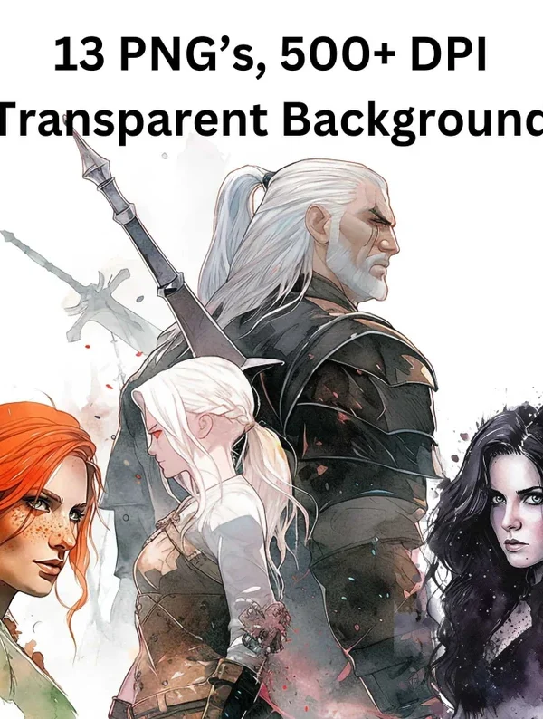 Witcher Geralt Poster, Geralt of Rivia Clipart, Geralt Clip art, Witcher Watercolor PNG, Instant Download, Witcher png, Sublimation Art
