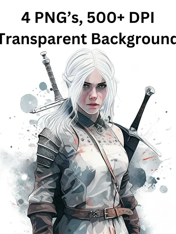 Witcher Ciri Poster, Geralt of Rivia Clipart, Geralt Clip art, Witcher Watercolor PNG, Instant Download, Witcher png, Sublimation Art